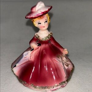 Vintage ENESCO Japan 4” ceramic Pink dress Parasol girl